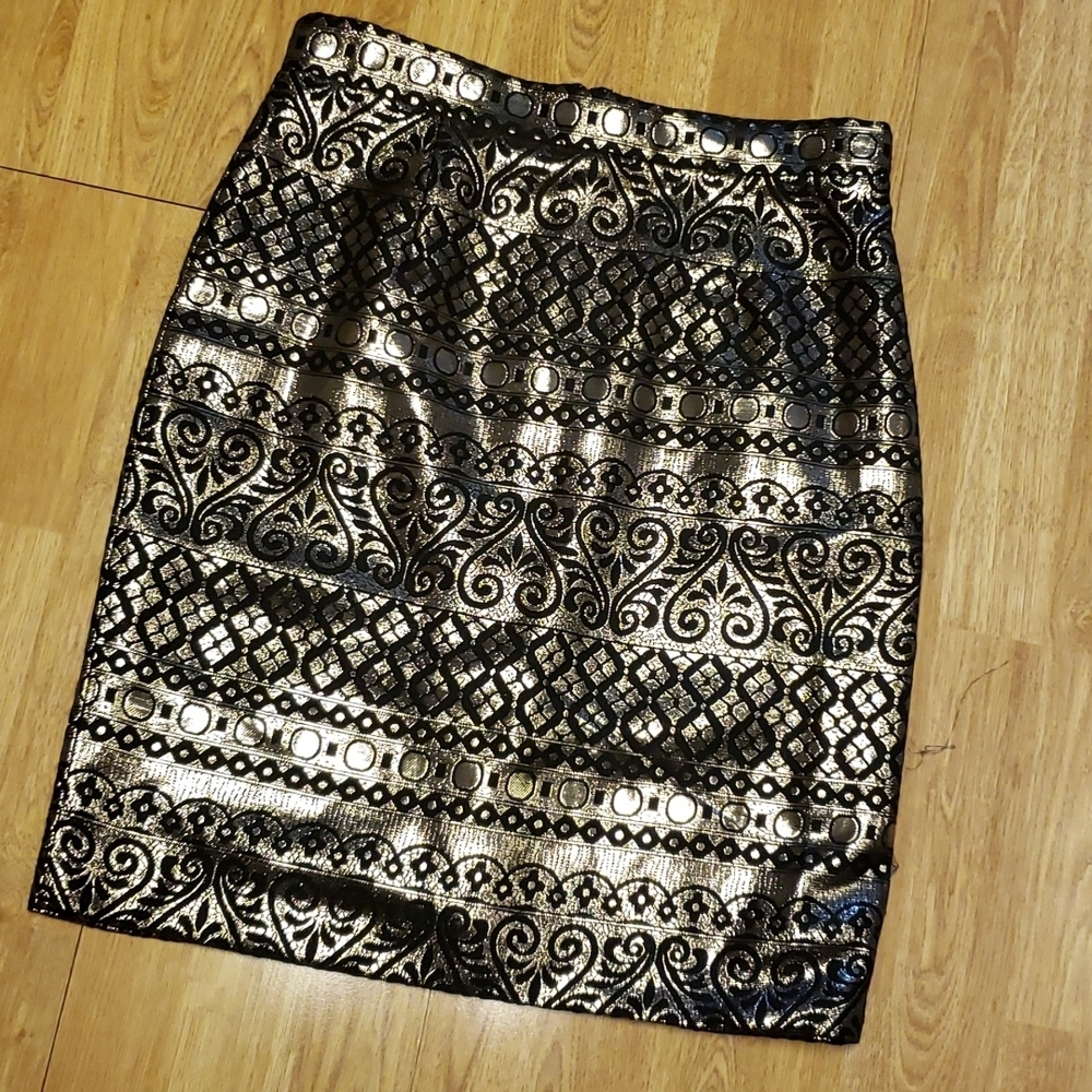 Catherine Malandrino gold/black metallic pencil skirt 6